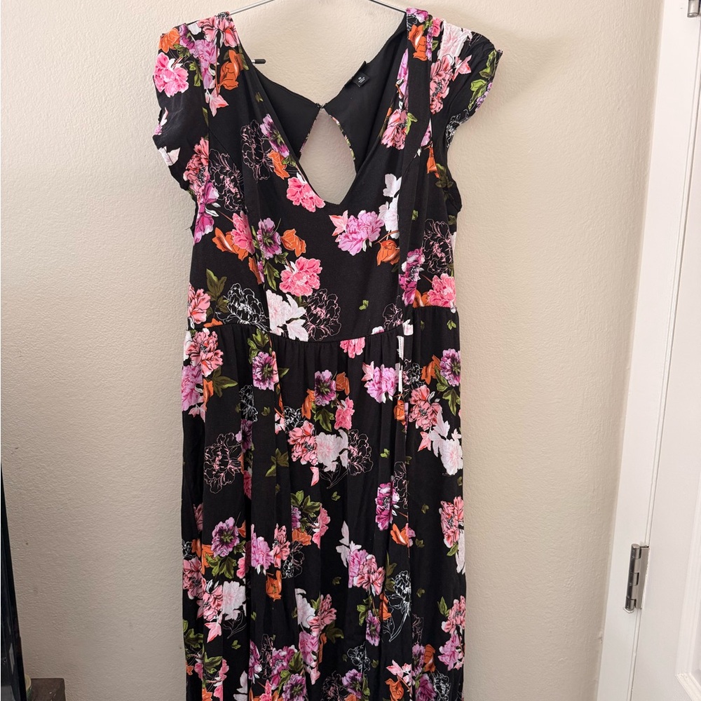 torrid Black Maxi Dress with Pink & Orange Floral Print